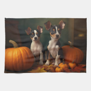 Rat Terrier Puppy Autumn Delight Pumpkin Kitchen Towel