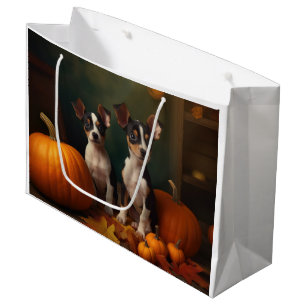 Rat Terrier Puppy Autumn Delight Pumpkin Large Gift Bag