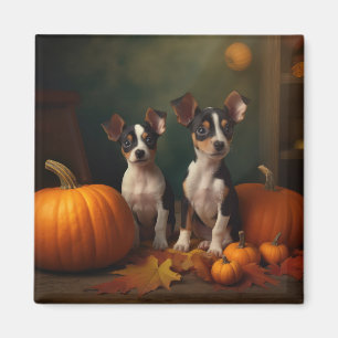 Rat Terrier Puppy Autumn Delight Pumpkin Magnet