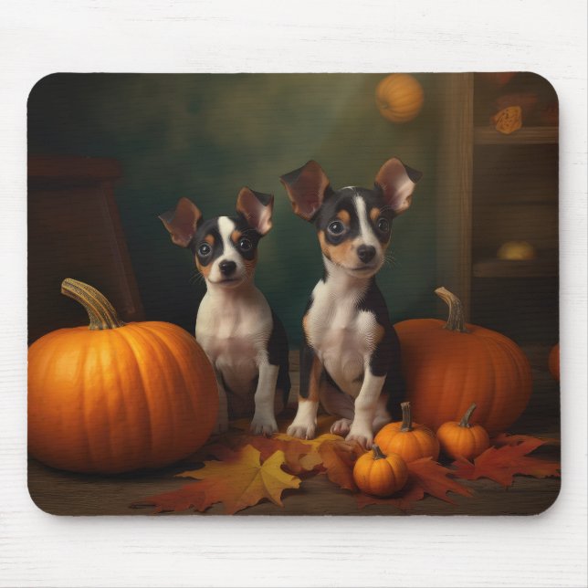 Rat Terrier Puppy Autumn Delight Pumpkin  Mouse Pad (Front)