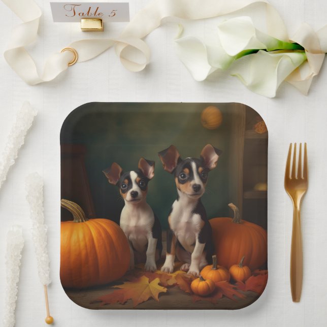 Rat Terrier Puppy Autumn Delight Pumpkin  Paper Plates (Wedding)