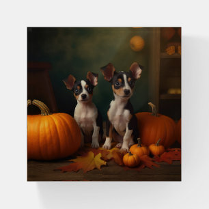 Rat Terrier Puppy Autumn Delight Pumpkin Paperweight