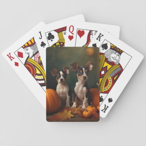 Rat Terrier Puppy Autumn Delight Pumpkin  Playing Cards