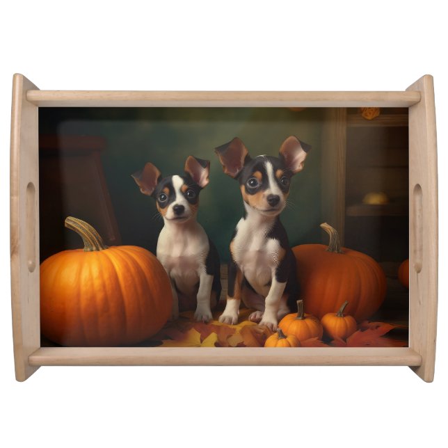 Rat Terrier Puppy Autumn Delight Pumpkin  Serving Tray (Front)