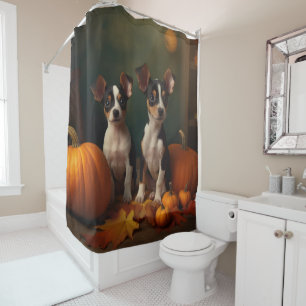 Rat Terrier Puppy Autumn Delight Pumpkin  Shower Curtain