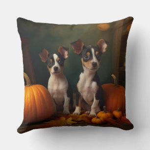 Rat Terrier Puppy Autumn Delight Pumpkin  Throw Pillow