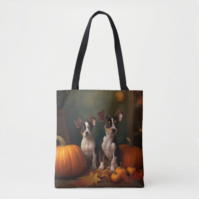 Rat Terrier Puppy Autumn Delight Pumpkin  Tote Bag (Front)