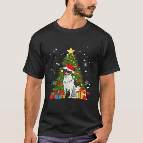 Rat Terrier Santa Christmas Tree Light Pajama Dog T_Shirt