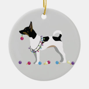 Rat Terrier Silhouette Christmas Design Ceramic Ornament