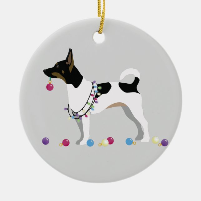 Rat Terrier Silhouette Christmas Design Ceramic Ornament (Front)