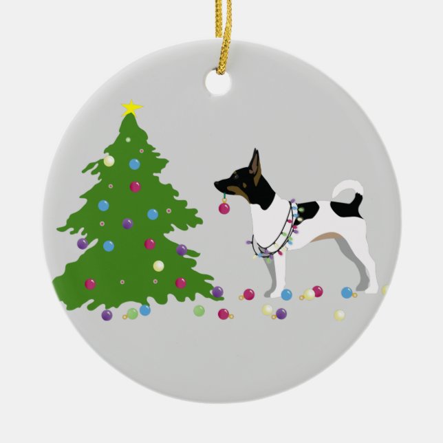 Rat Terrier Silhouette Christmas Design Ceramic Ornament (Front)