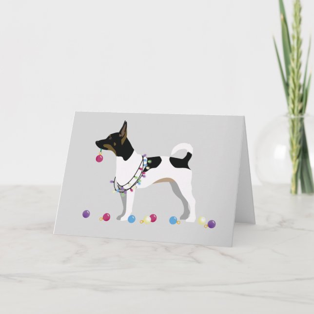 Rat Terrier Silhouette Christmas Design Holiday Card (Front)