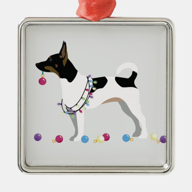 Rat Terrier Silhouette Christmas Design Metal Ornament (Front)