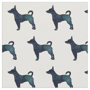 Rat Terrier Silhouette Tiled - Black Watercolor Fabric
