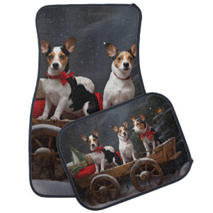 Rat Terrier Snowy Sleigh Christmas Decor Car Floor Mat