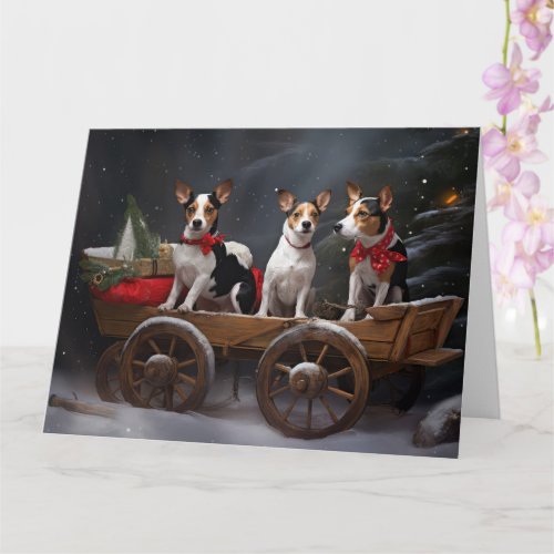 Rat Terrier Snowy Sleigh Christmas Decor Card