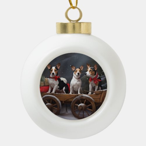 Rat Terrier Snowy Sleigh Christmas Decor Ceramic Ball Christmas Ornament