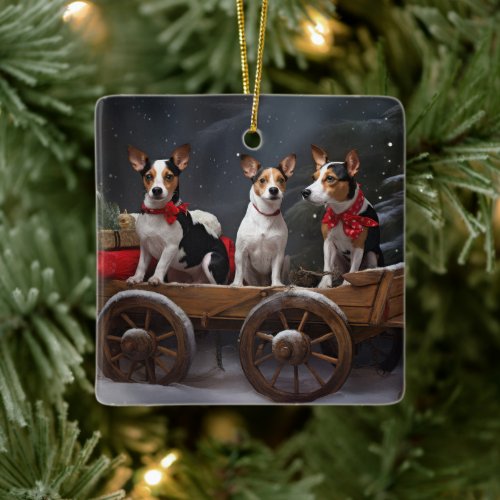 Rat Terrier Snowy Sleigh Christmas Decor Ceramic Ornament