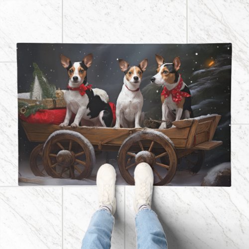 Rat Terrier Snowy Sleigh Christmas Decor Doormat