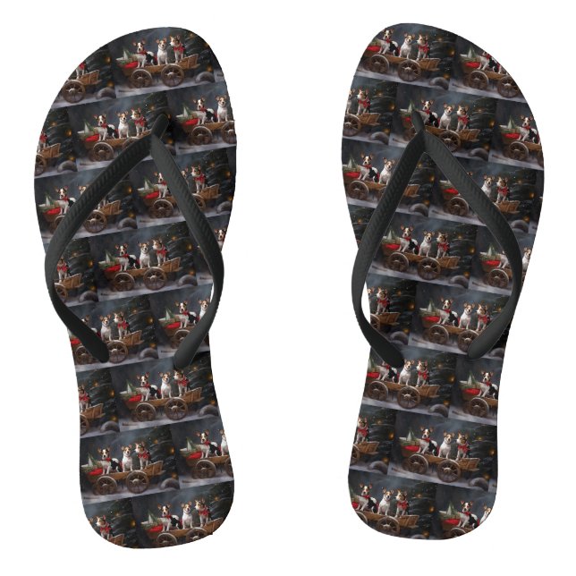 Rat Terrier Snowy Sleigh Christmas Decor Flip Flops (Footbed)