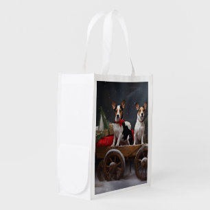 Rat Terrier Snowy Sleigh Christmas Decor Grocery Bag