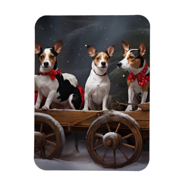 Rat Terrier Snowy Sleigh Christmas Decor Magnet (Vertical)