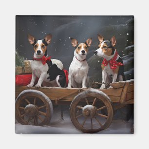 Rat Terrier Snowy Sleigh Christmas Decor Magnet