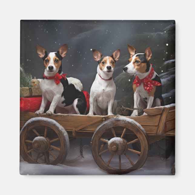 Rat Terrier Snowy Sleigh Christmas Decor Magnet (Front)