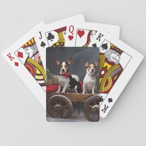 Rat Terrier Snowy Sleigh Christmas Decor Playing Cards