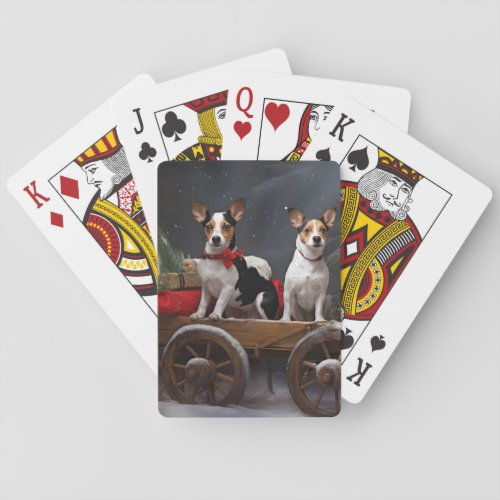 Rat Terrier Snowy Sleigh Christmas Decor Poker Cards