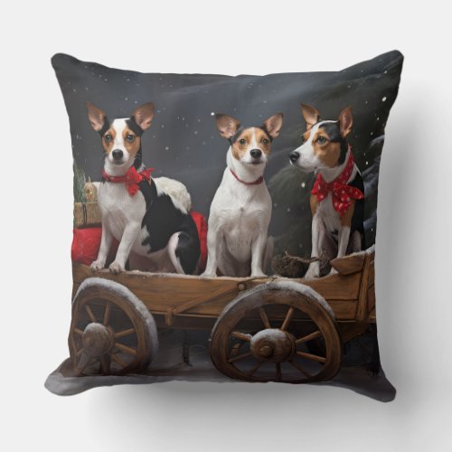 Rat Terrier Snowy Sleigh Christmas Decor Throw Pillow