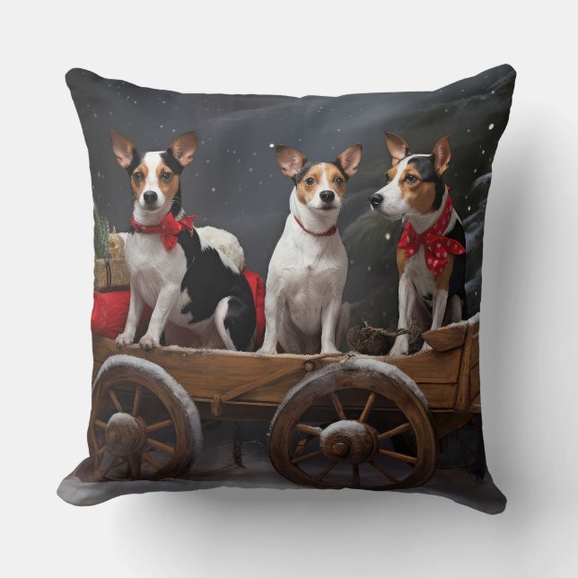 Rat Terrier Snowy Sleigh Christmas Decor Throw Pillow (Front)