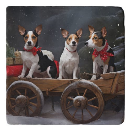 Rat Terrier Snowy Sleigh Christmas Decor Trivet