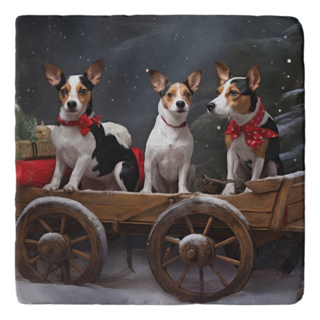 Rat Terrier Snowy Sleigh Christmas Decor Trivet (Front)