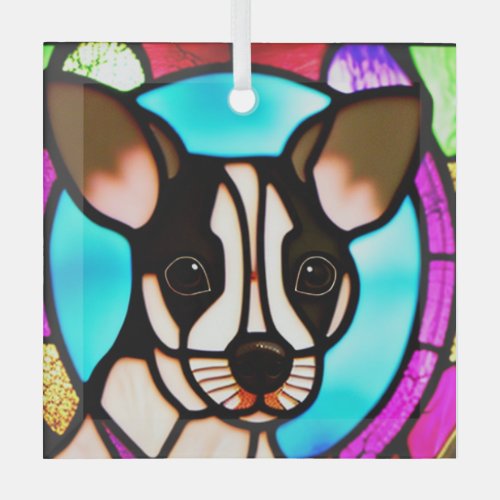 Rat Terrier Stained Glass Glass Ornament