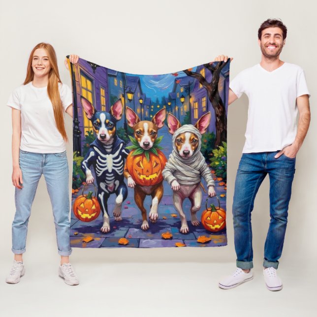 Rat Terrier Trick-or-Treating Halloween Costumes Fleece Blanket (In Situ)
