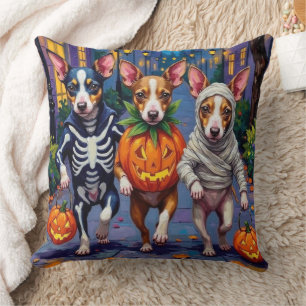 Rat Terrier Trick-or-Treating Halloween Costumes Throw Pillow