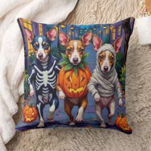 Rat Terrier Trick-or-Treating Halloween Costumes Throw Pillow