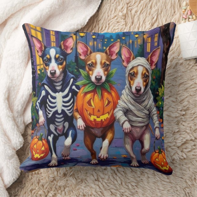Rat Terrier Trick-or-Treating Halloween Costumes Throw Pillow (Blanket)