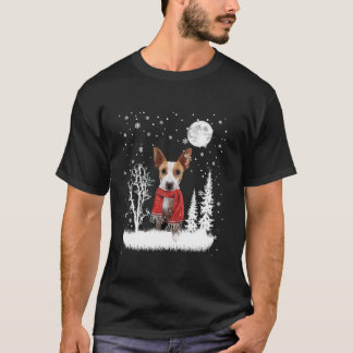 Rat Terrier Under Moonlight Snow Christmas Pajamas T-Shirt