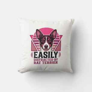 Rat Terrier Vintage Easily Distracted Dog Shirt De Throw Pillow