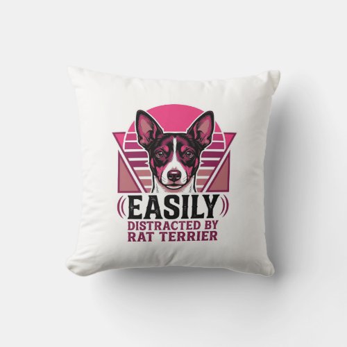 Rat Terrier Vintage Easily Distracted Dog Shirt De Throw Pillow