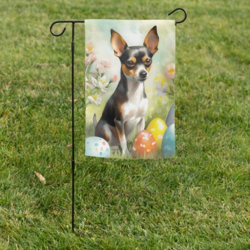 Rat Terrier with Easter Eggs Holiday Garden Flag