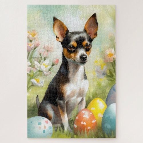 Rat Terrier with Easter Eggs Holiday Jigsaw Puzzle