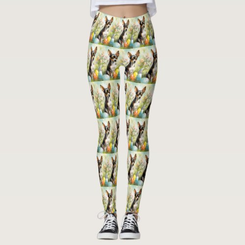 Rat Terrier with Easter Eggs Holiday Leggings