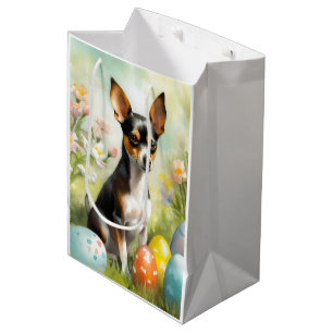 Rat Terrier with Easter Eggs Holiday Medium Gift Bag