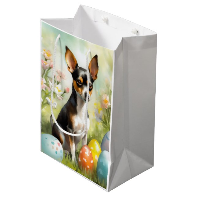 Rat Terrier with Easter Eggs Holiday Medium Gift Bag (Front Angled)
