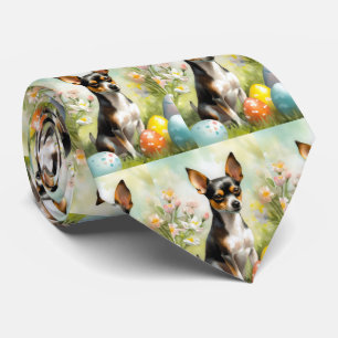 Rat Terrier with Easter Eggs Holiday Neck Tie