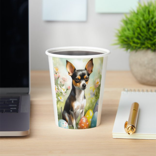 Rat Terrier with Easter Eggs Holiday Paper Cups (Insitu)