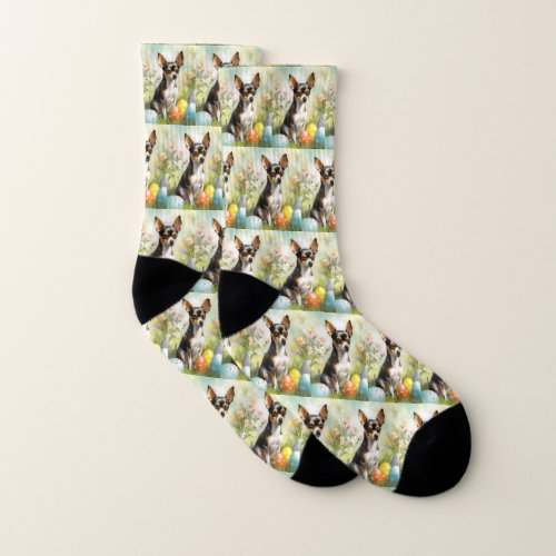 Rat Terrier with Easter Eggs Holiday Socks